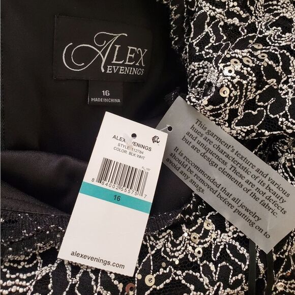 ALEX EVENINGS | Sequin Lace Bodice Chiffon Gown - [size 16, black/silver] - Picture 11 of 12